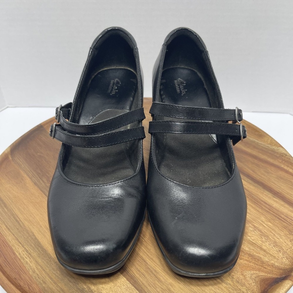 Clarks Bendables Mary Jane Black Leather Heels Size 10